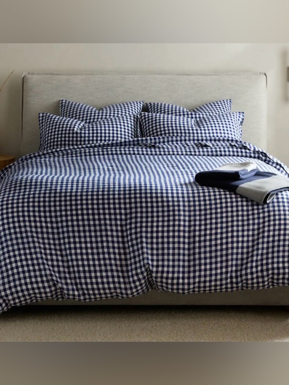 Quince European Linen Gingham Duvet Cover Set, Full/Queen (Navy) MSRP $194
